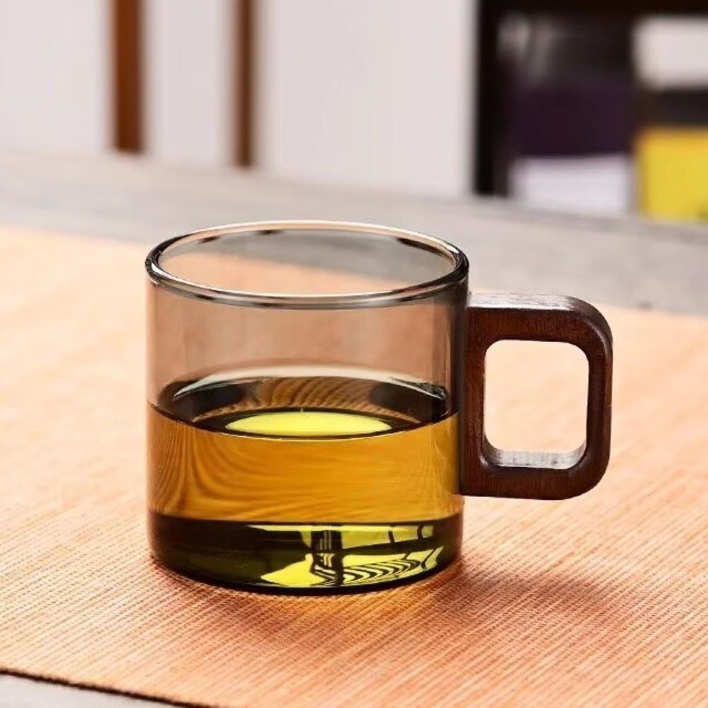 Walnut Handle Heat-resistant Glass Cup Glass Breakfast Milk Cup Espresso Cup Coffee Mug Household