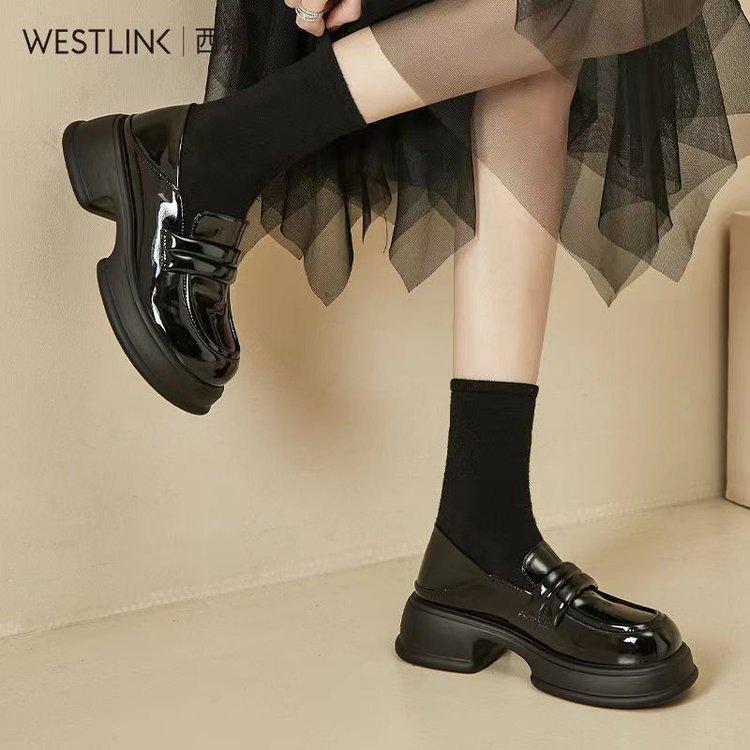 Shoes women's autumn new black retro platform small leather shoes single shoes women