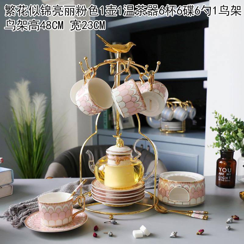 Household Flower Teapot Set, Glass Boiled Fruit Teapot, Ceramic Afternoon Tea Flower Fruit Teacup Tea Set, Candle Heating