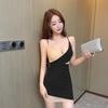 Sexy cross V-neck contrasting color suspender dress women's summer new pleated waist thin hip skirt