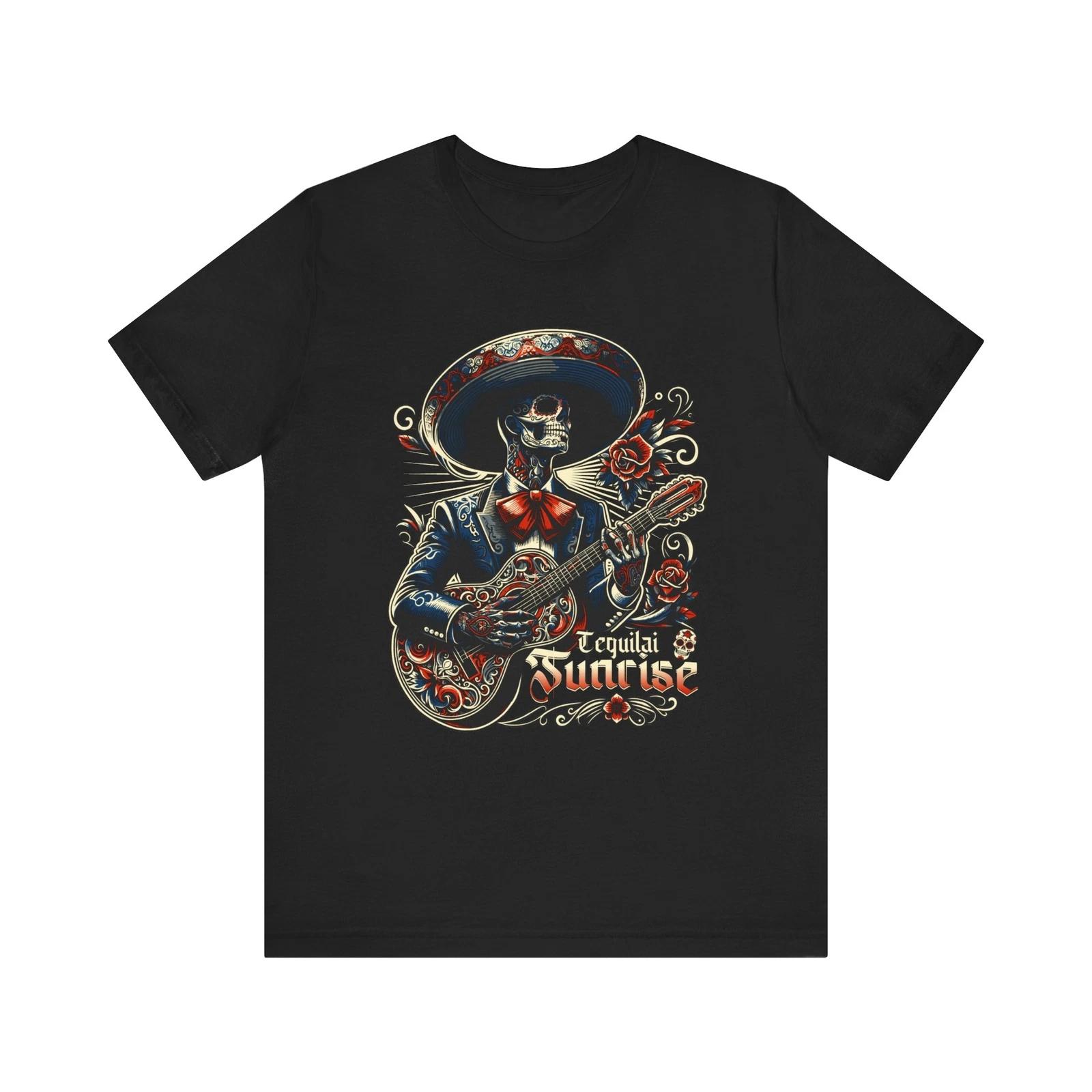 Tequila Sunrise T-Shirt, Alcohol T Shirt,Skull Art Tee,Music Tee,Festival Tee L