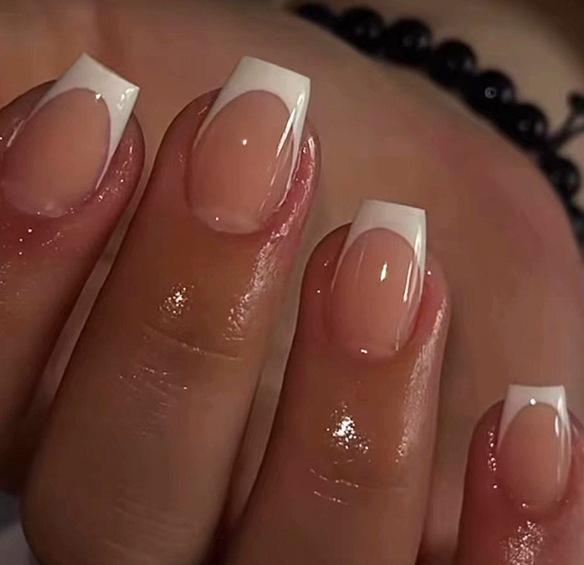 New Nail Art Nail Patch Collection European And American Classic French Medium And Long European Square Wearing Nail Patch Free jelly glue + rubbing strips*5pcs