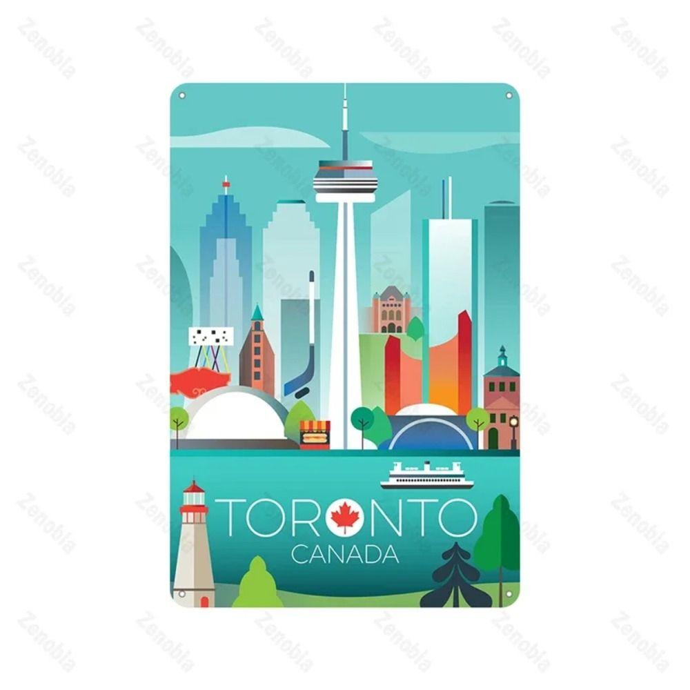 Retro Metal Sign Toronto Skyline Art, Wall Decor Vintage Tin Poster 20x30 cm