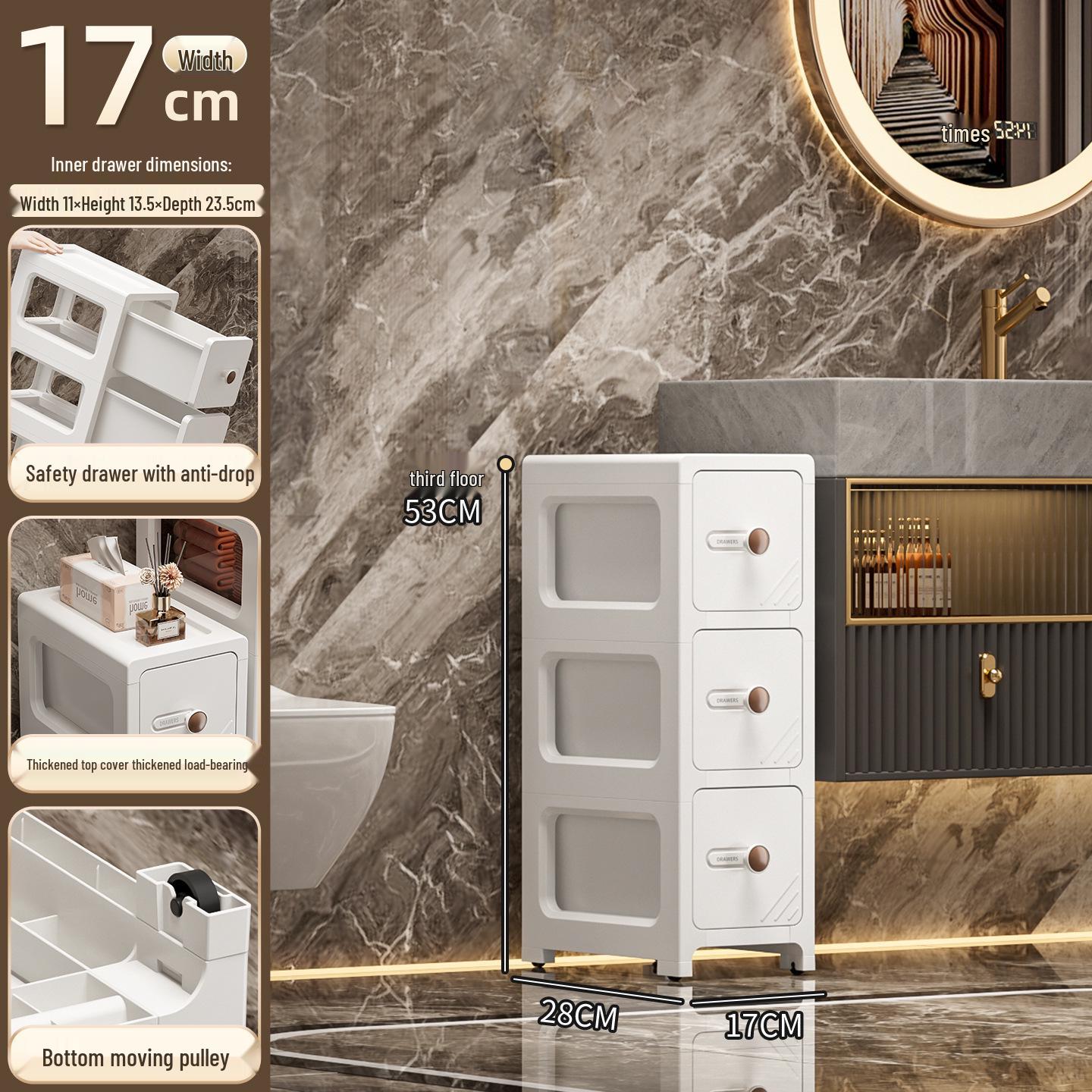 17CM Narrow Bathroom Storage Cabinet: Multi-Layer Drawer-Type Plastic Shelf