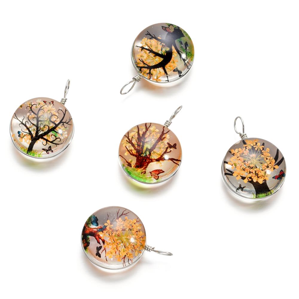 5pcs/lot 20*29mm Crystal Glass Real Dried Flower Round Shape Pendants for DIY Handmade Jewelry Bracelet Necklace Accessories