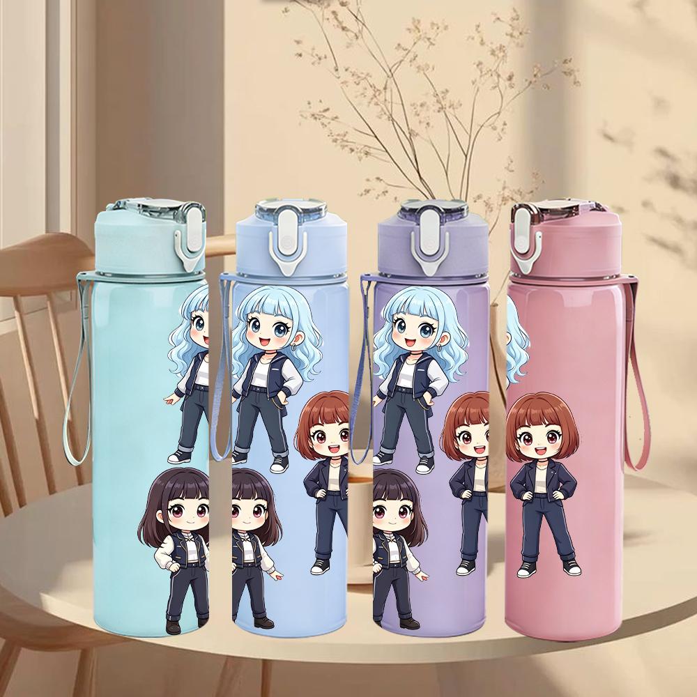 1PC Three Anime Character Group Portrait 750ml Color Plastic Sports Water Bottle Leakproof Flip Straw Lid Suitable for Sports Office Home Use