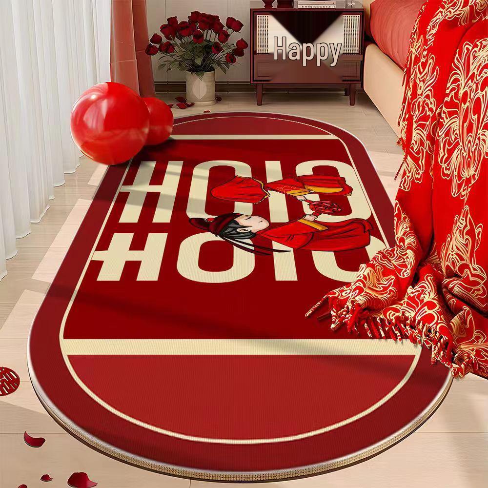 Newlywed Bedroom Crystal Velvet Rug: Red Carpet, Coffee Table & Bedside Mat, Dirt-Resistant