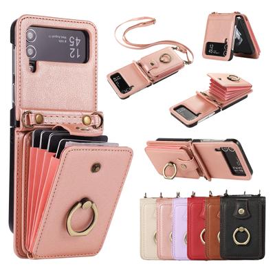 Crossbody RFID Finger Ring Holder Cards Solt Wallet Leather Case For Samsung Galaxy Z Flip 7 FE 6 5 4 Purse Pocket Lanyard Cover