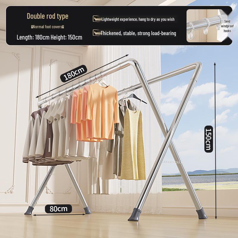 Sturdy Stainless Steel Clothes Drying Rack with Single Rod for Indoors and Outdoors