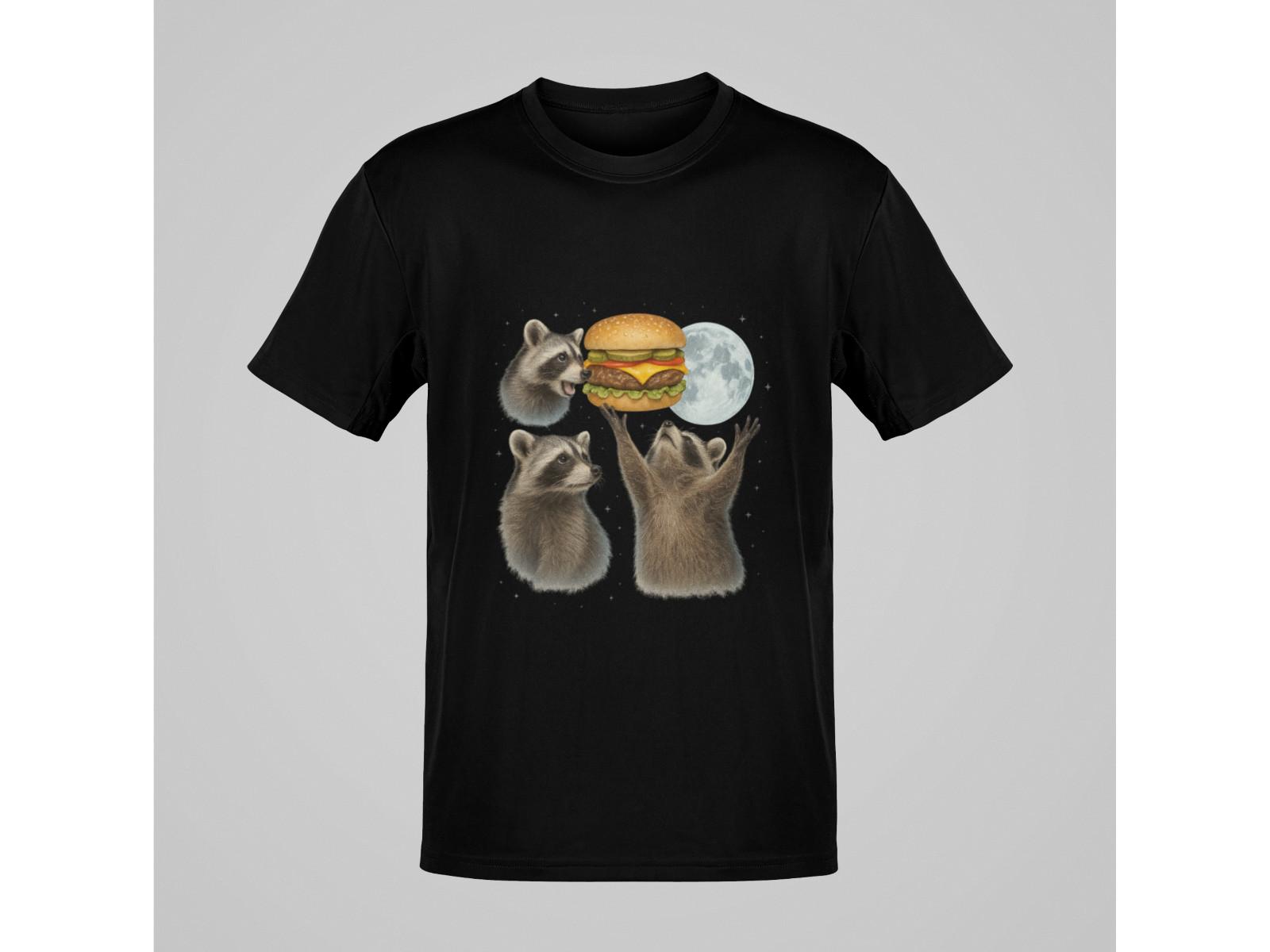 Funny Raccoon Burger Moon T-Shirt | Cute Animal Graphic Tee S