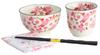 Ceramic Ai Hanaemi Rice Handkerchief Gift Set 3985 Pink Bowl, Teacup,
