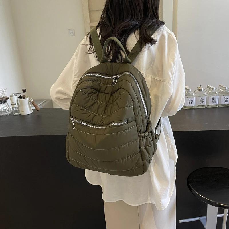 Ultra-light Casual Puffer Backpack Large Capacity Padded Solid Color Padded Portable Soft Travel Bag