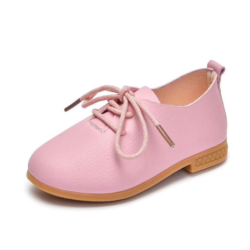 

Spring new low-top princess shoes for boys and girls, new British-style lace-up single shoes, black leather shoes for students 21-25Code（One Hand5Doub рожевий