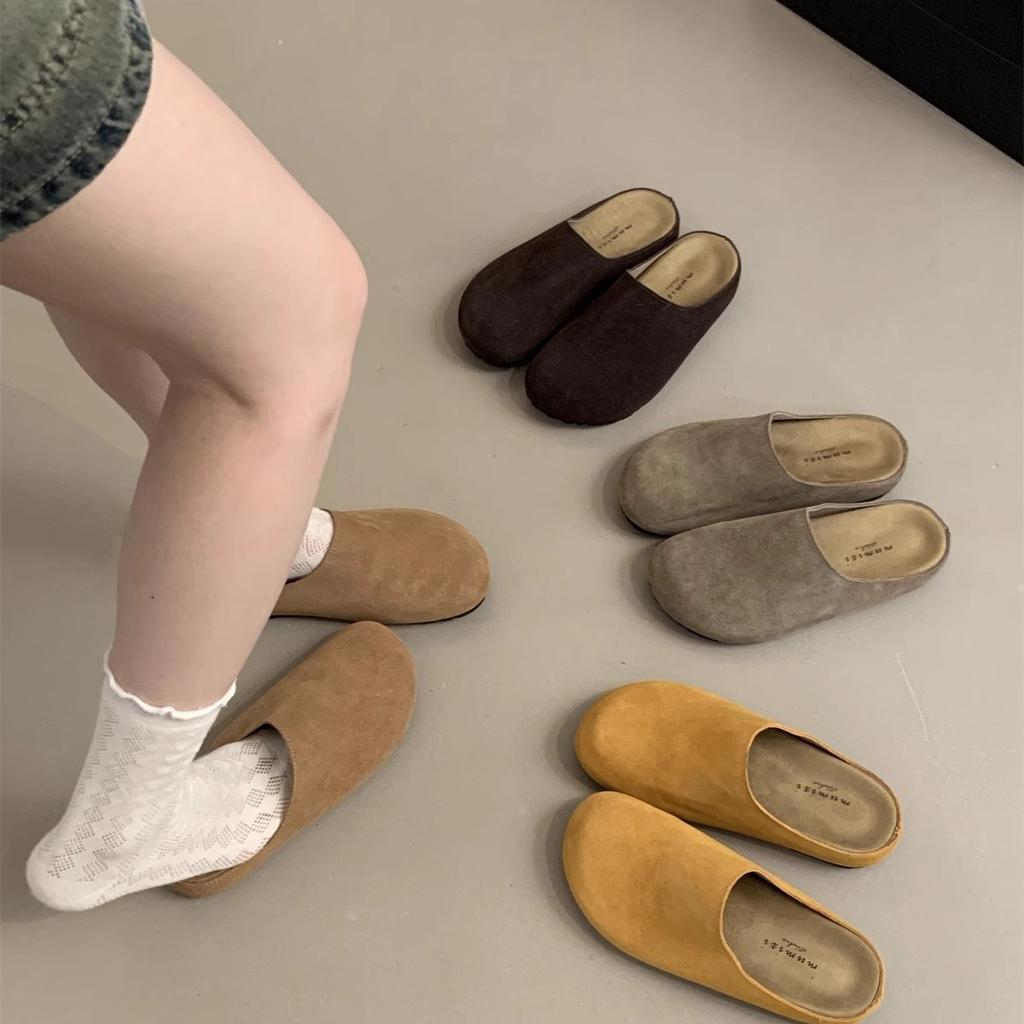 Large size Birkenstock shoes bag head half slippers women's summer wear 2025 spring and autumn new soft sole retro ugly Boken half to