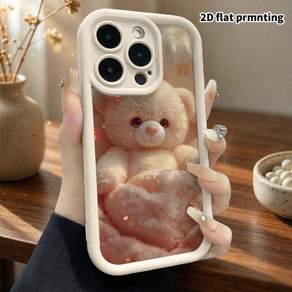 Phone Case: 2D Flat Design Suitable for iPhone 18 17 16 15 14 13 Pro Tiered Protective Case, Light Cream Bear, Christmas and Halloween Gift