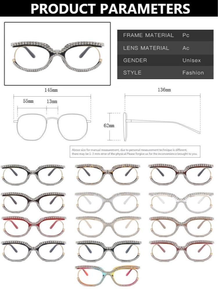 Ins Rainbow Crystal Frame Fashion Retro Round Anti Blue Ray Female Glasses Vintage Oversized Frame Eyewear Accessories