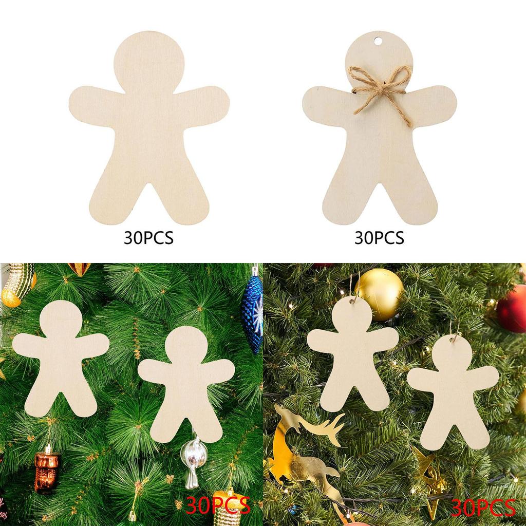30Pcs Crafting Wooden Gingerbread Man Figures for Holiday Projects