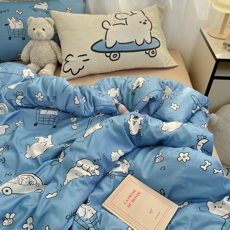 Bedding Four-piece Set Skin-friendly Washed Dormitory Bed Three-piece Set Bed Sheet Quilt Cover Pillowcase