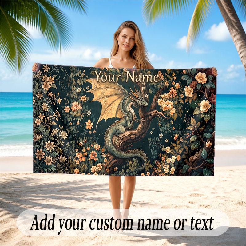 Dragon Theme Soft Beach Towel Personalized Custom Name Text Towel Portable for Beach Pool Travel