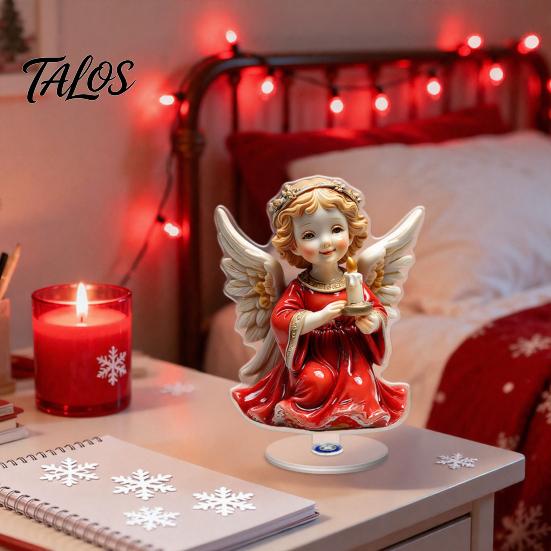 Christmas Fireplace Mantle Decor Acrylic 360 Degree Rotating Ornament, Double-sided HD UV Printed Stable Base Ornaments Religious 2D Decorative