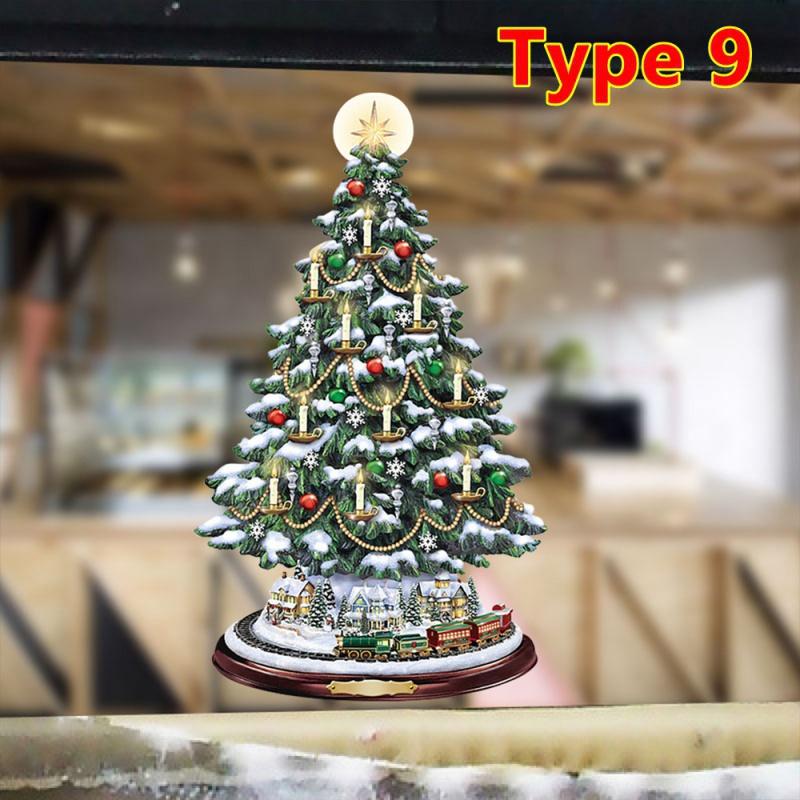 9 tipi di albero di Natale rotante scultura treno decorazioni incolla cristallo ghiacciato albero di Natale vetrofanie decorazioni natalizie per la casa