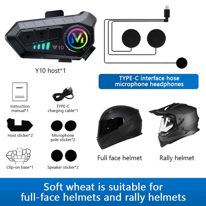 SEAMETAL Y10 Motorcycle Helmet Headset Stereo Bt5.3 Hands Free Ipx6 Waterproof 2000mAh Moto Wireless Headphones Support