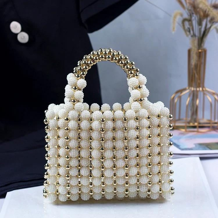 New Arrival Pearl Colorful Candy Handbag Handmade Woven Niche Design Beaded Yangmei Square Bag Top-handle Bag