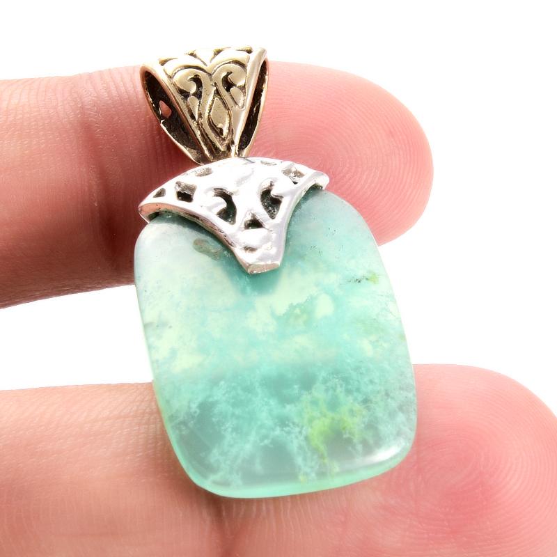 Natürlicher Chrysopras Edelstein 925 Sterlingsilber Zweifarbig Anhänger 1,4'' u9Q41