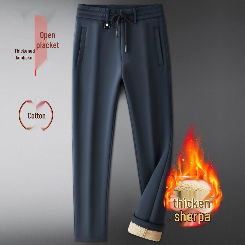 Men's Plus Size Autumn Fleece-Lined Sweatpants - Elastic Waist, Straight Leg Casual Pants