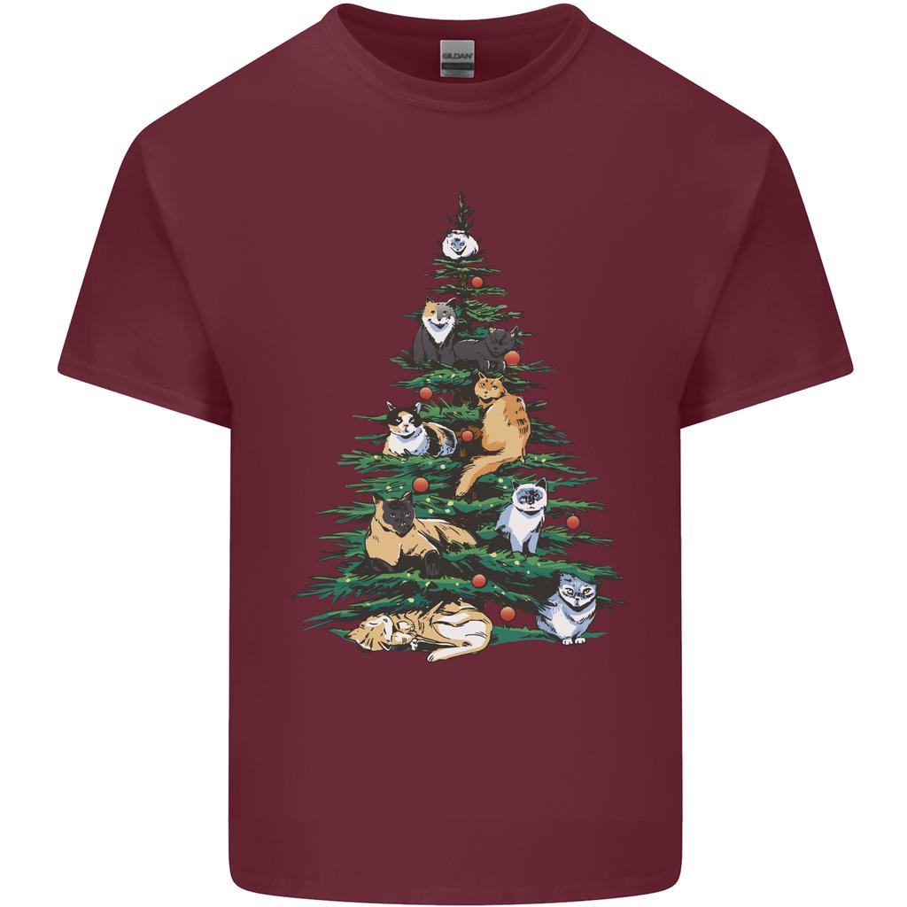 Cat Christmas Tree Unisexs Light Cotton TShirt