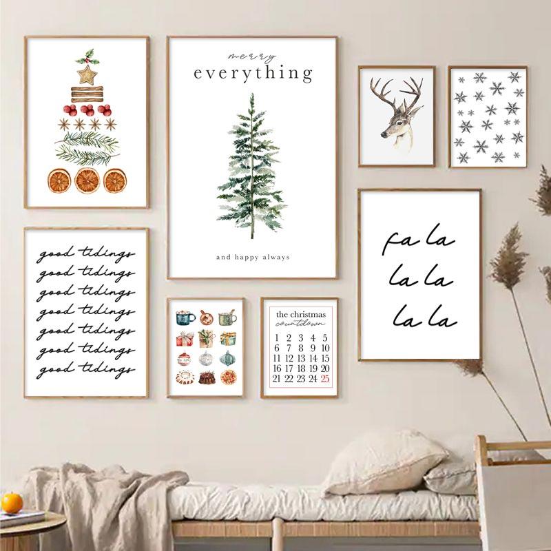 Christmas Tree Canvas Poster Painting Party Decor Merry Christmas Wall Art Painting Cartoon Print Picture Room Home Decoration