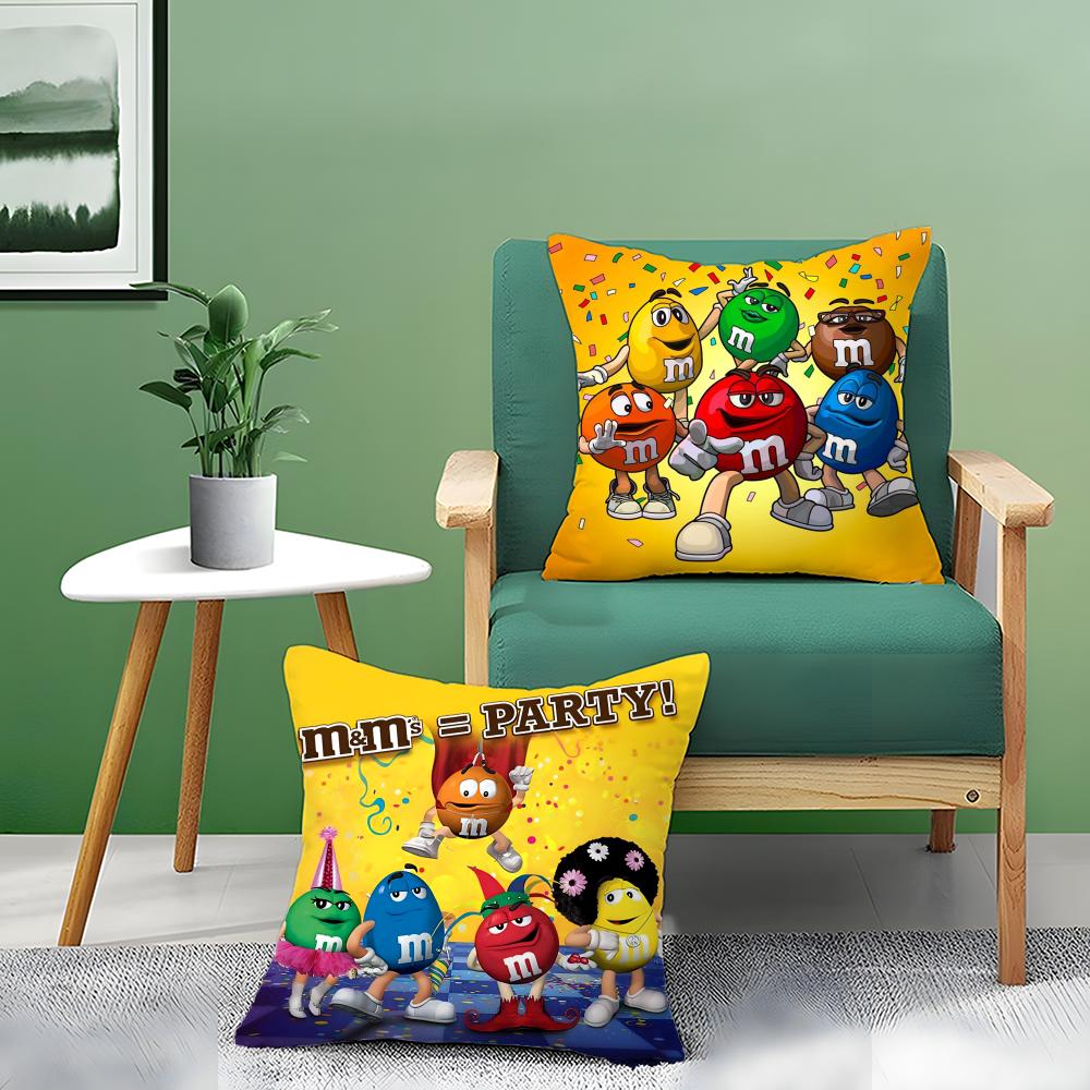 Cute Funny M&Ms Chocolate Pillow Case Double-Sided Plush Sofa Cushion Covers Organic Breathable Invisible Zipper