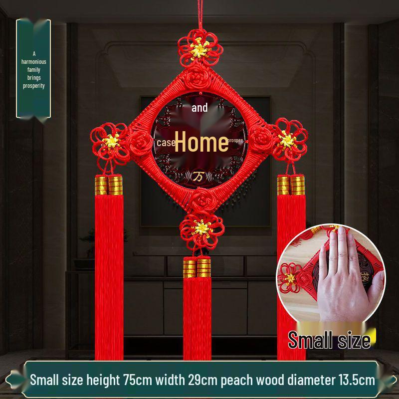

Large Chinese Knot Pendant Fu Character Peach Wood for Living Room - Spring Festival Wall Decoration
