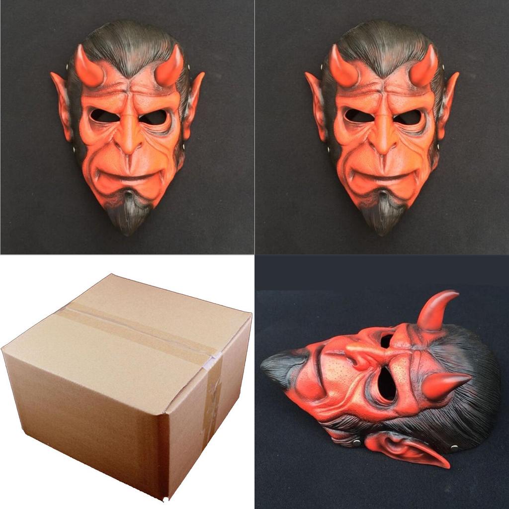 Hellboy-Maske, rote Dämonenmaske mit Hörnern, Halloween-Kostümzubehör aus Kunstharz