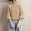 Women Stand Collar Casual Long Sleeve Loose Blouse