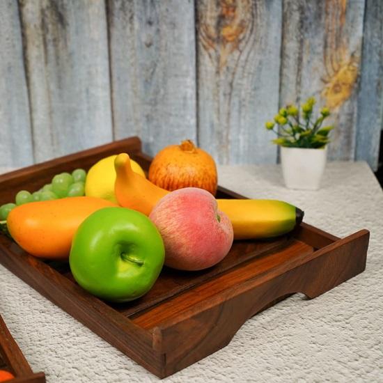 Dřevěný servírovací tác, víceúčelový dřevěný tác, ručně vyráběný, ručně vyrobený obdélníkový servírovací tác Sada 3 kusů