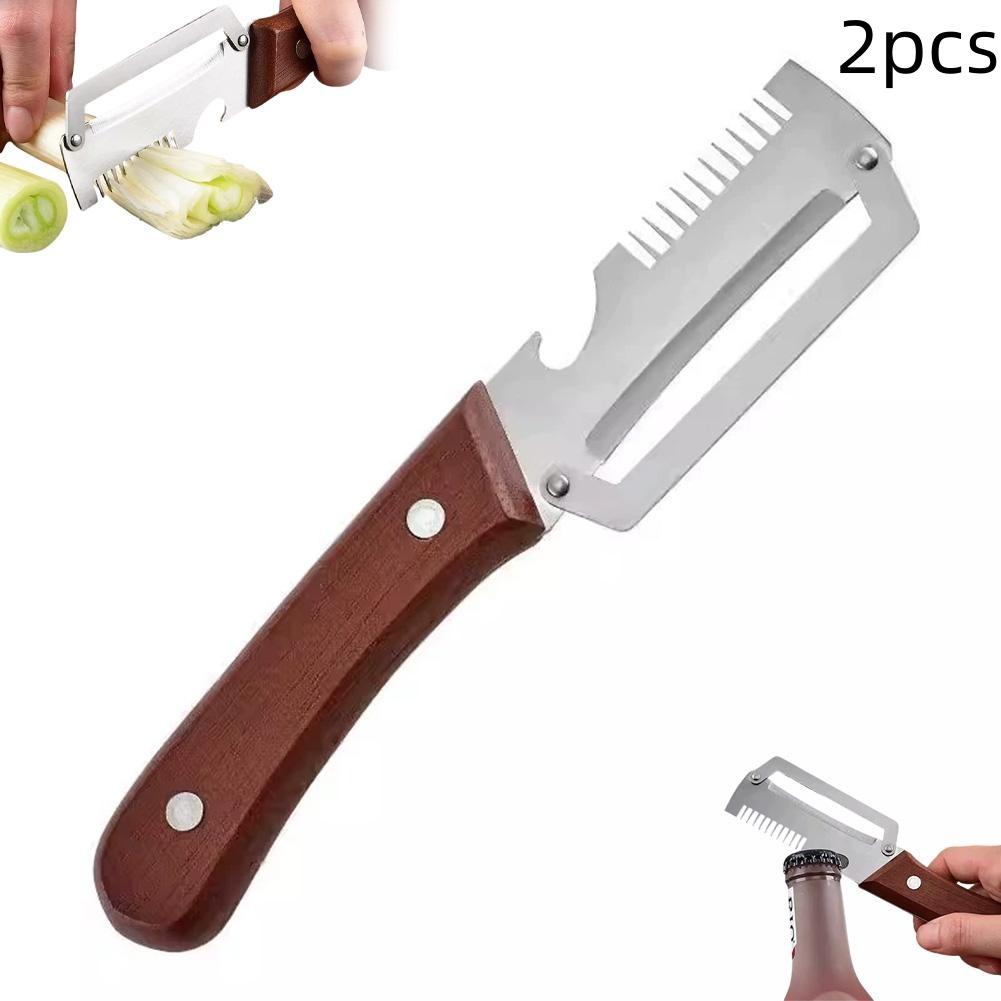 New peeler 2-in-1 Serrated Peeling Knife Premium Vegetable Peeler With Wooden Handle And Bottle Opener Kitchen Tool