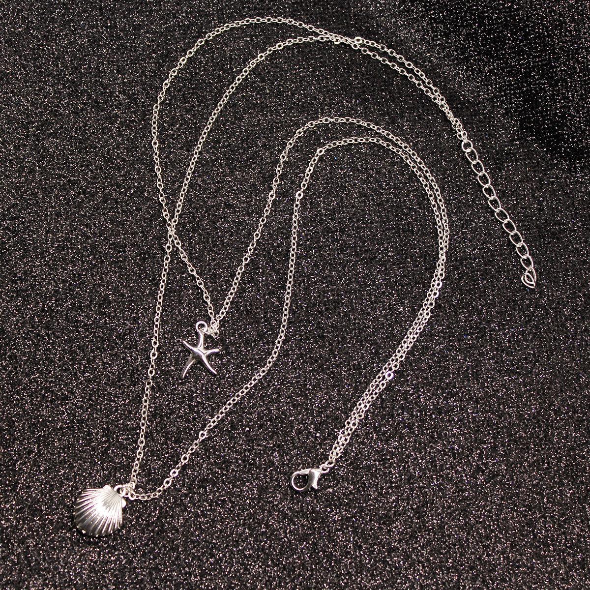 European and American jewelry, shell multi-layer necklace women, personalized creative accessories starfish pendant collarbone chain золотой