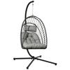 Hanging Chair, Folding, with Stand, 2 Cushions, 100 Kg Load Capacity, Dark Grey PE Rattan
