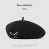 Autumn and Winter Korean Style Cute Bow Embroidered Woolen Beret Simple and Versatile Japanese Style Sweet Style Painter Hat