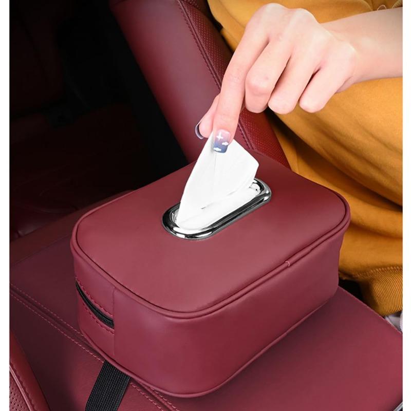 2025Car Tissue Box Holder Microfiber Leather Car Center Console Armrest Napkin Box Sun Visor Backseat Tissue Case with Fix Strap