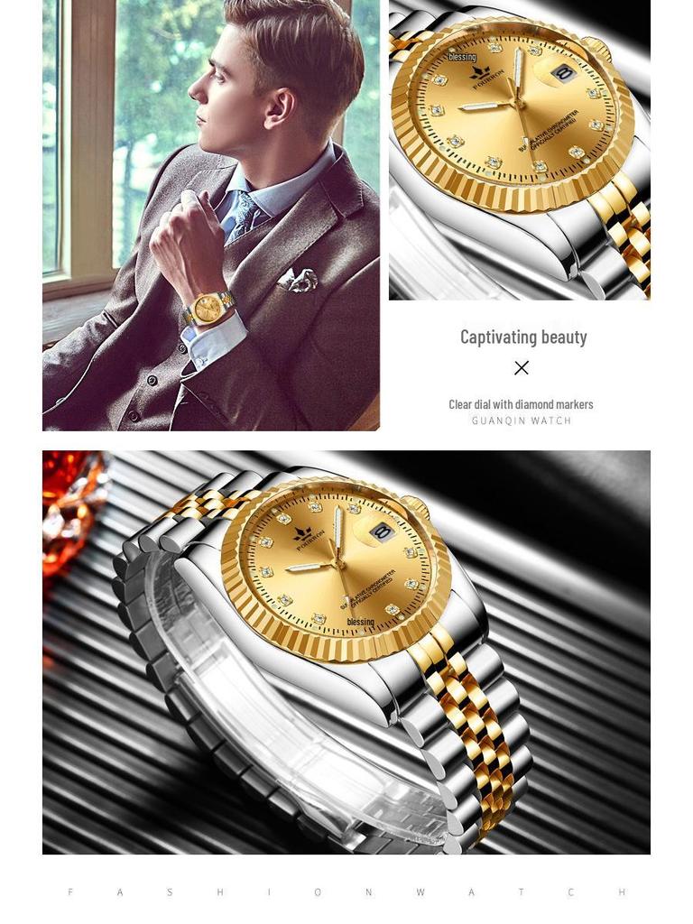 Tycoon Gold Leuchtende Herrenuhr - Lupe Kalender, Bestseller, Grenzüberschreitende Partneroption