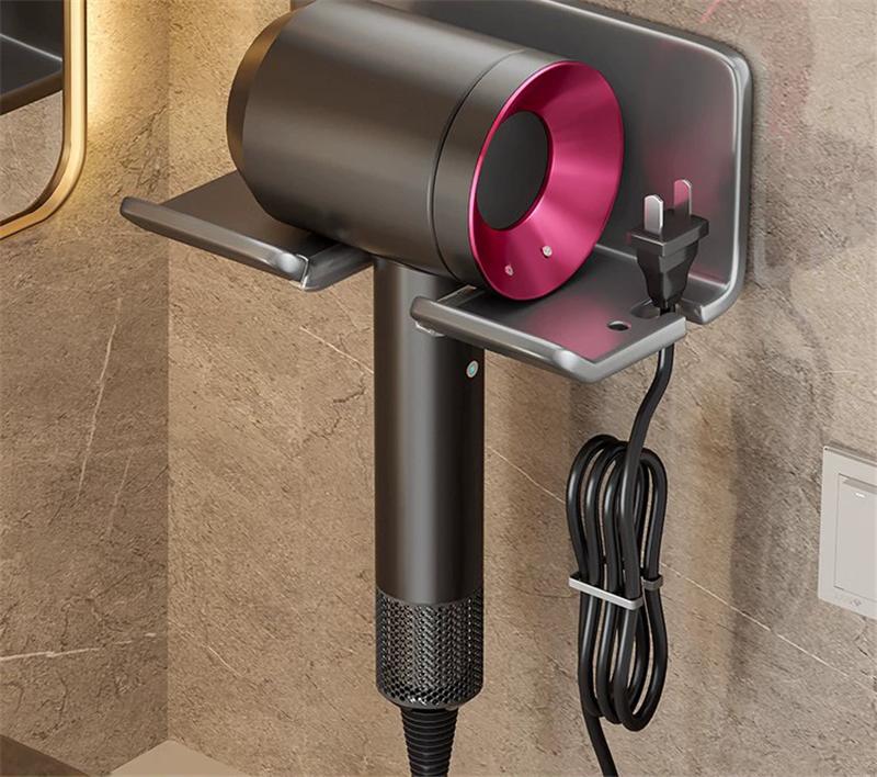 Gray Hair Dryer Holder Bathroom Shelf Dryer Cradle Black Shelves Shower Hairdryer Organizer Box Toilet Blower Holder Shelf