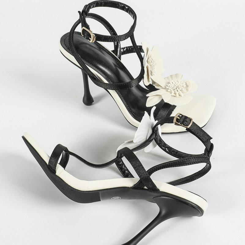 Fashion French Exquisite Thin-Heeled Open-Toe Sandals For Women, 2025 New Camellia One-Strap Square High Heels