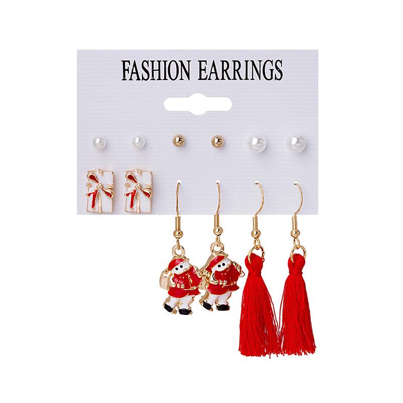 Christmas Earrings 6 Pack Elk Christmas Tree Wreath Bells Snowflake Earrings Pearl Stud Earrings Set