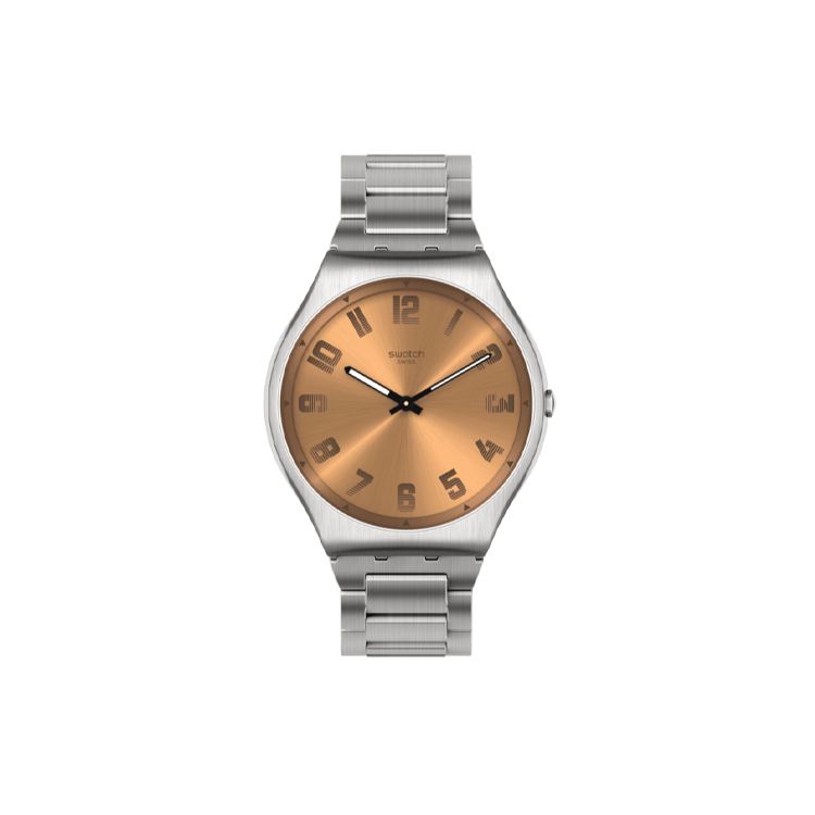 Swatch Quartz Movement 30M Water Resistant Watch 42Mm Coffee Dial Stainless Steel Case Stainless Steel Strap Unisex watches SS07S122G Coffee