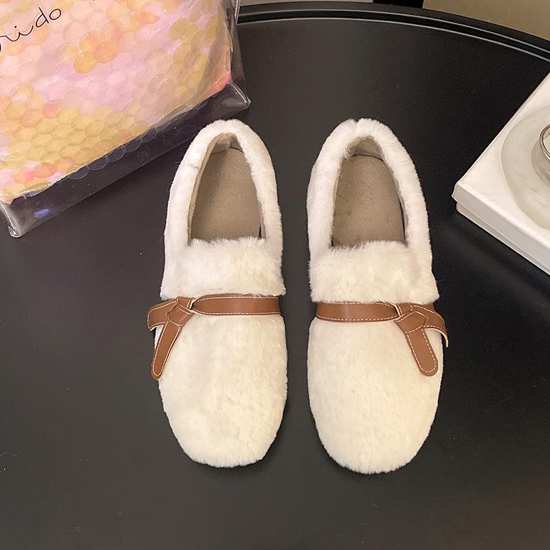 

Толстая подошва, флисовая, с круглым носком, пушистая обувь для женщин, которую можно носить осенью и зимой, нежные интернет-знаменитости, педальные шапки в з 40 бежевый