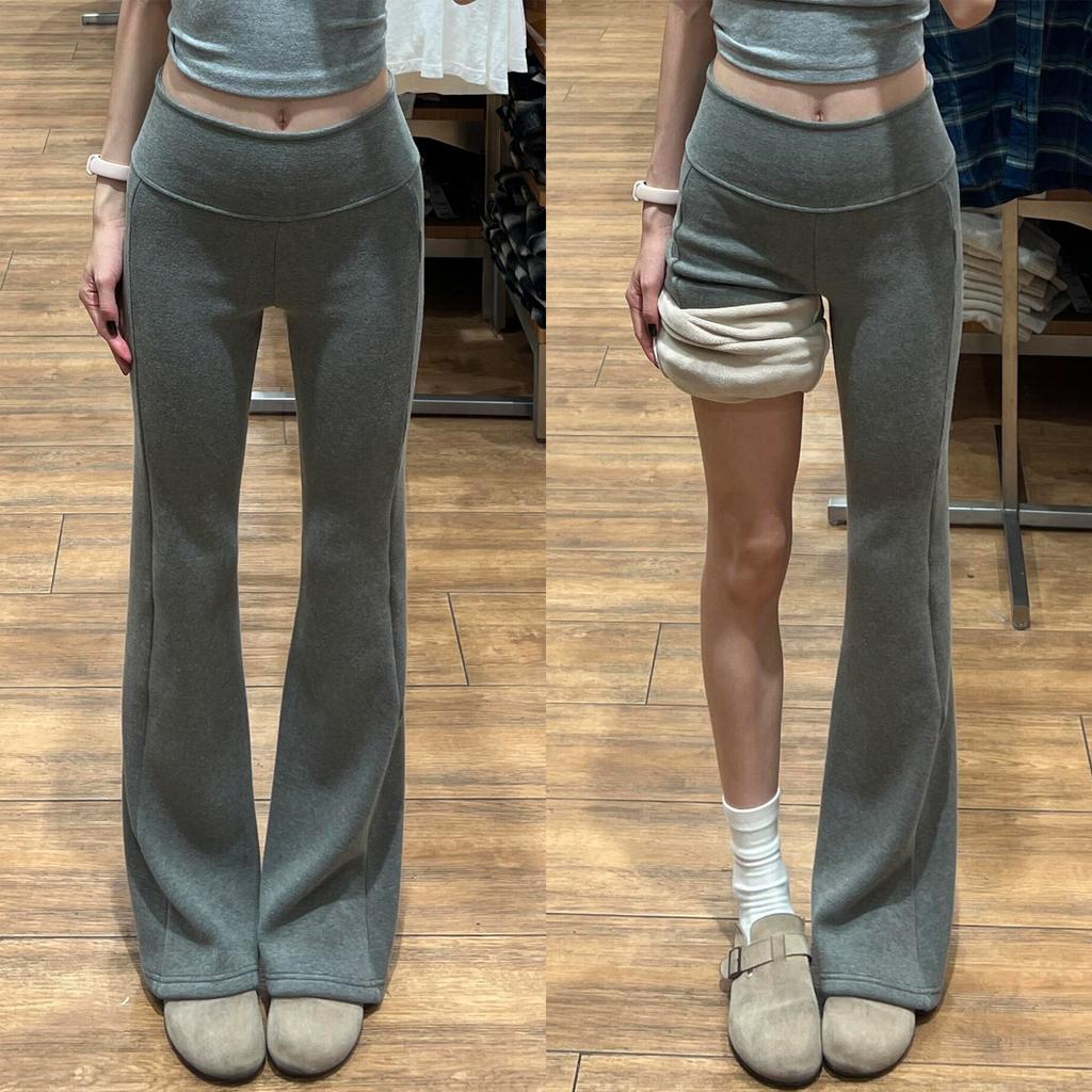 Lulu Bootcut-Hose, Damen Herbst und Winter Fleece, tief sitzende Drapierung, Leggings, kleine Personen, Sport Yoga, ausgestellte Jogginghose