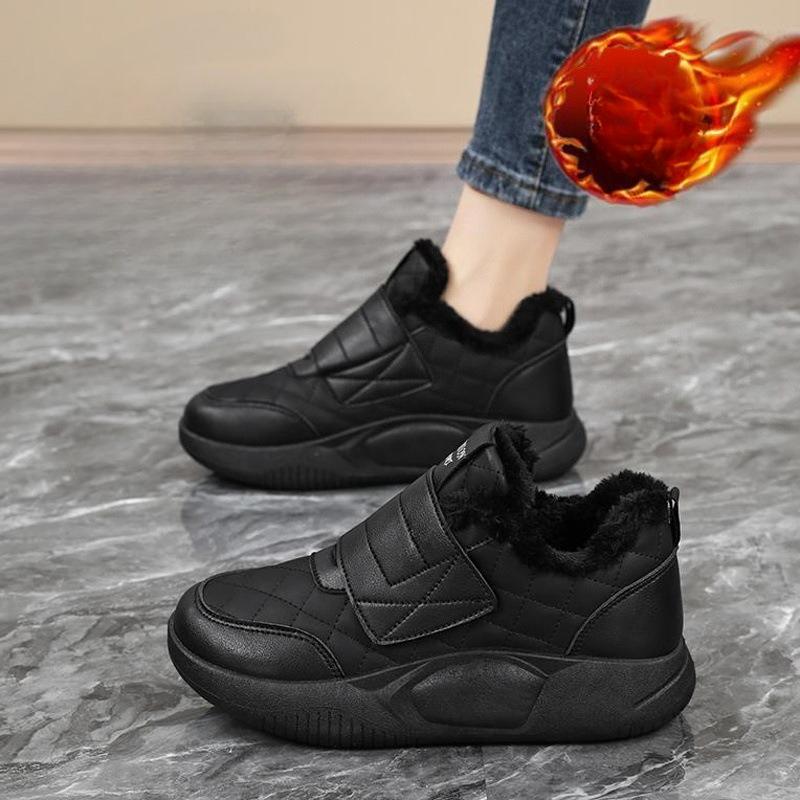 

Плюшевые теплые хлопковые ботинки женские зимние на липучке повседневные ботильоны 35 чёрный