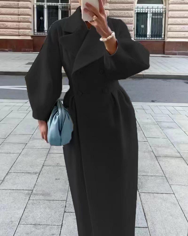 Retro European & American Lantern Sleeve Wool Coat with Large Lapel for Autumn and Winter